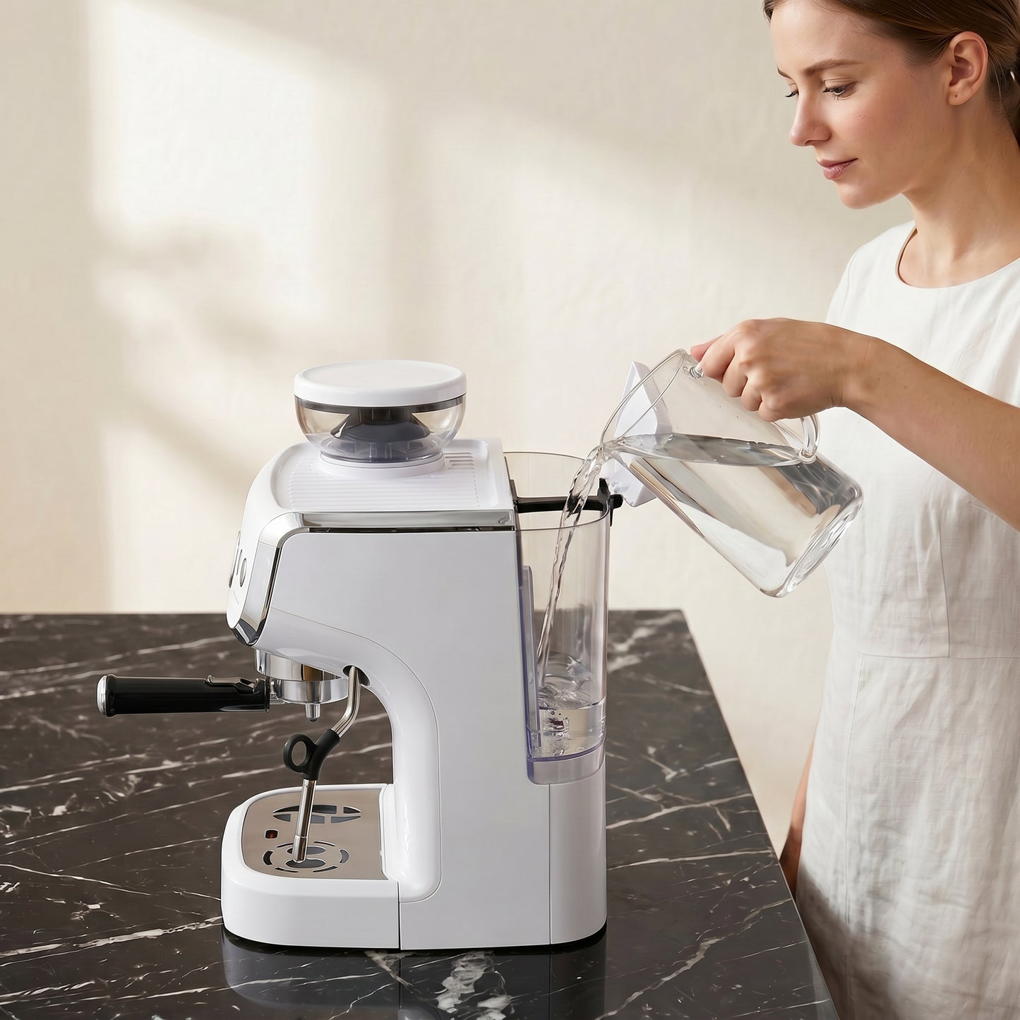 HOMCOM Bean to Cup Coffee Machine, Espresso Machine with Integrated Bean Grinder & Steam Wand, White