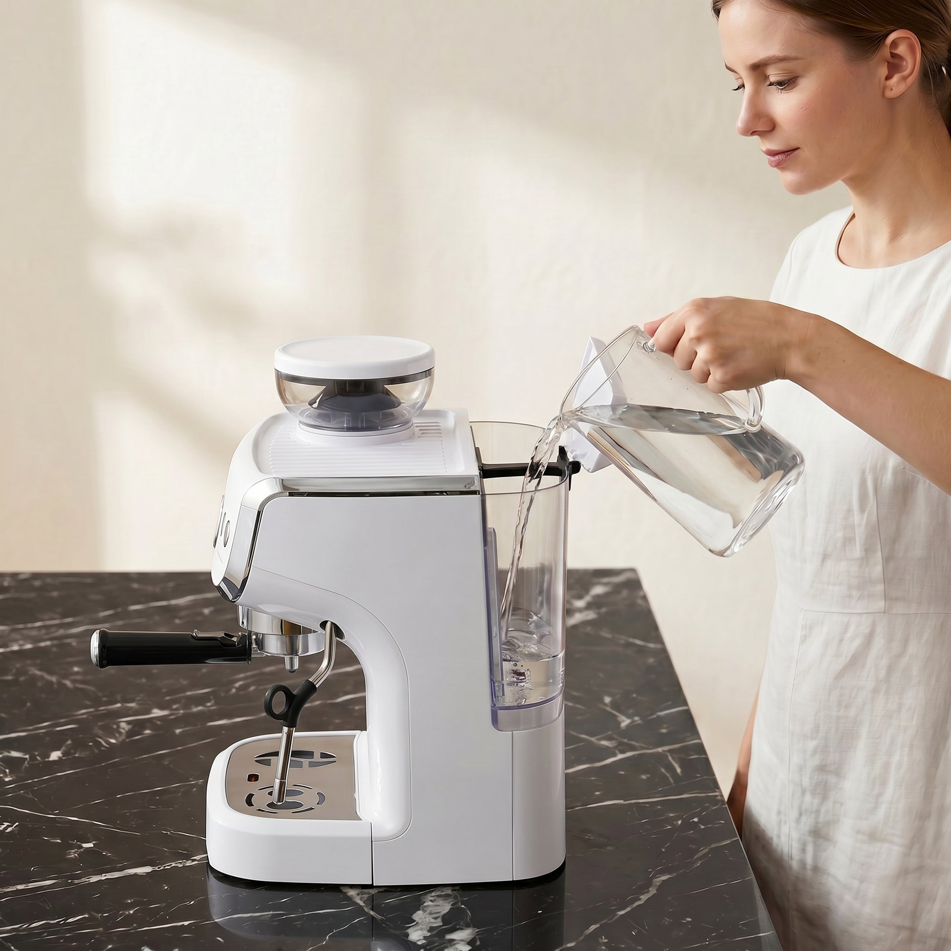 HOMCOM Bean to Cup Coffee Machine, Espresso Machine with Integrated Bean Grinder & Steam Wand, White