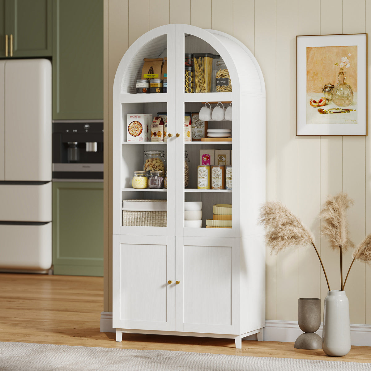 HOMCOM 180cm Tall Kitchen Cupboard, Storage Cabinet with Adjustable Shelves, Acrylic Doors for Living Room, Dining Room, White