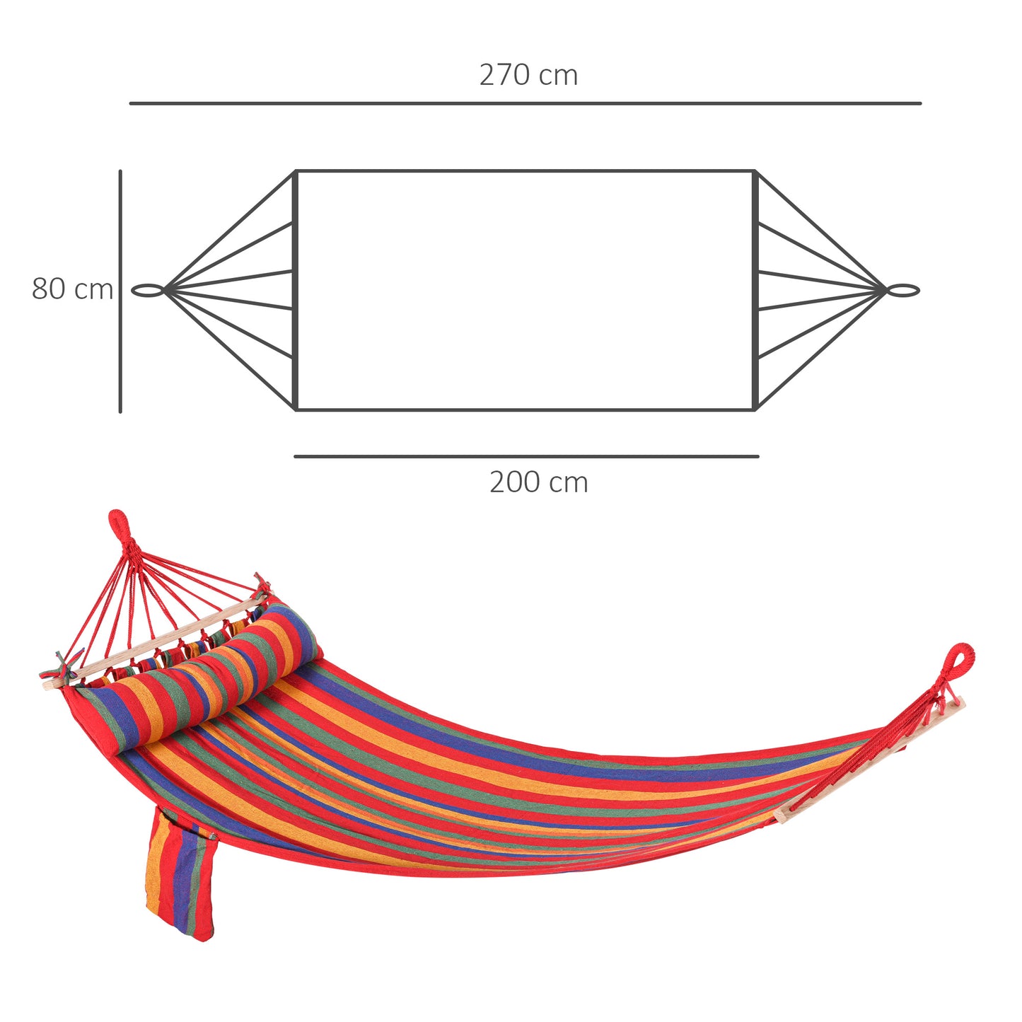 Outsunny Cotton Hammock Soft Portable Swing Sleeping w/ Headrest & Side Pocket Deluxe Swing Chair for Beach, Yard, Bedroom, Patio, Porch, Indoor, Outdoorï¼Œ270 x 80 cm