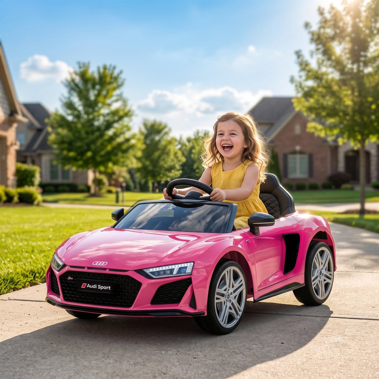 AIYAPLAY Licensed Audi R8 Spyder 12V Electric Car for Kids with Remote Control, Dual Motors, Rear Suspension, Soft Start, Pink