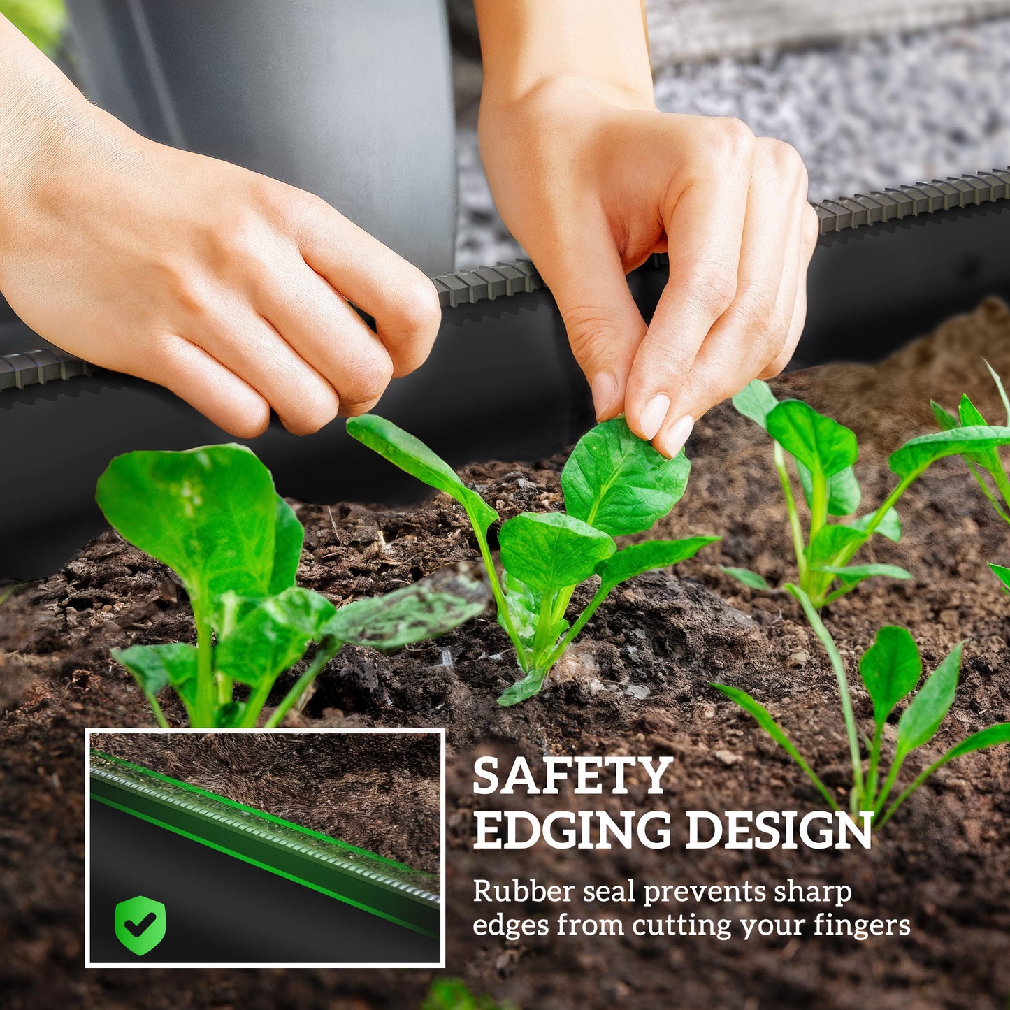 Outsunny Galvanised Raised Garden Bed, Metal Planter Box with Safety Edging, for Flowers, Herbs, Succulents, Black