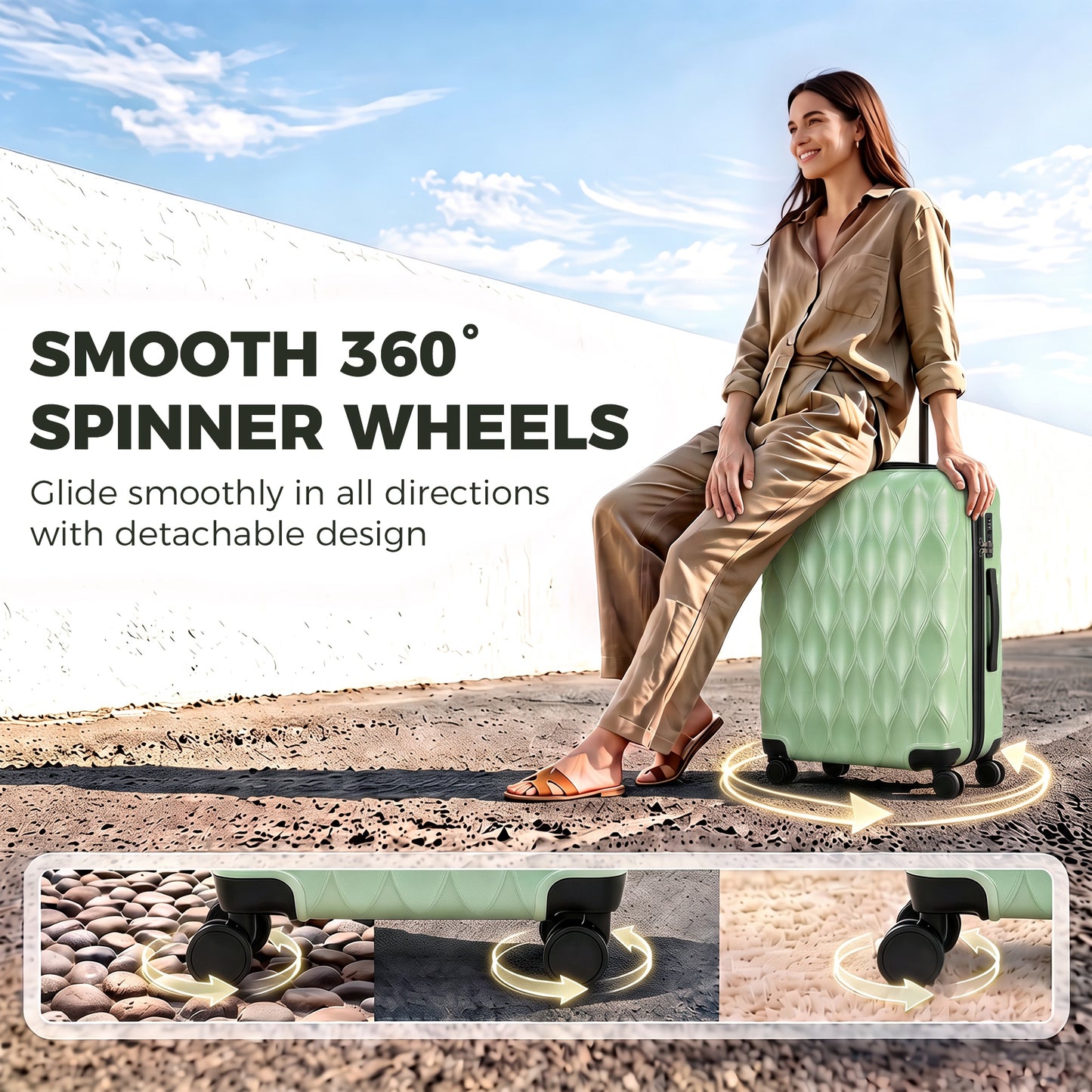 HOMCOM 65cm 64L Suitcase, Lightweight ABS Hard Shell Carry On Luggage with TSA Lock, Spinner Wheels, Telescopic Handle, Green