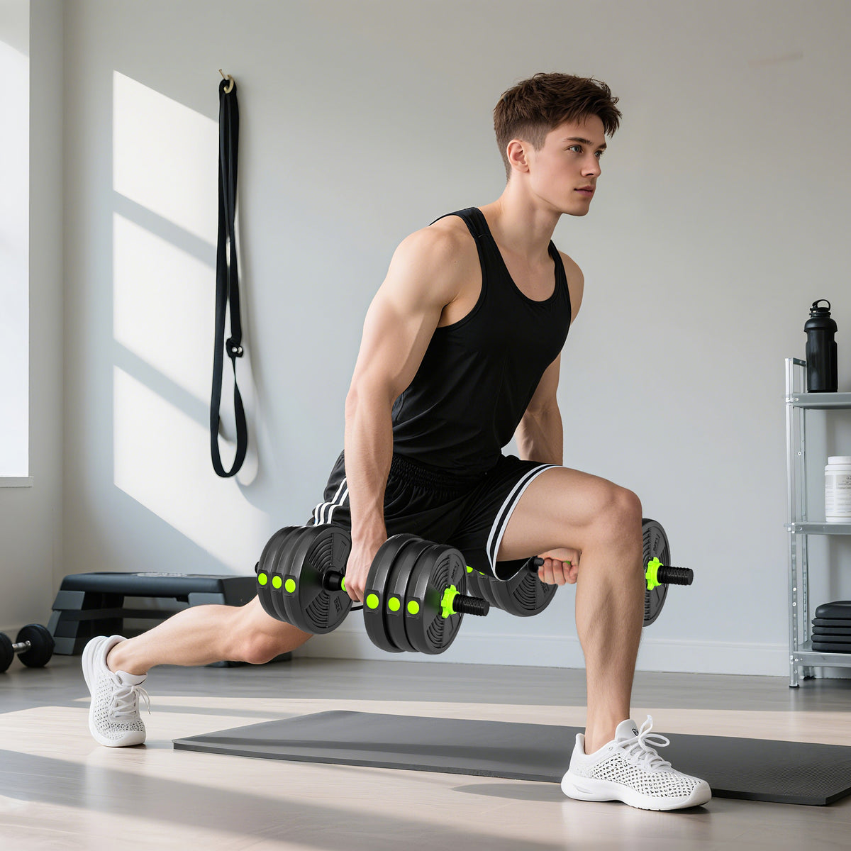 SPORTNOW 25 kg 3-in-1 Adjustable Dumbbell & Barbell Set with EZ Bar, Connecting Rod and Non-Slip Grip for Home Gym, Green