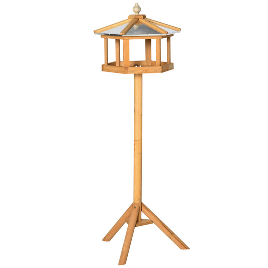 PawHut Wooden Bird Table Free Standing Feeder Garden Sheltered Feeding Station Parrot Stand Birdhouse Î¦40x113cm