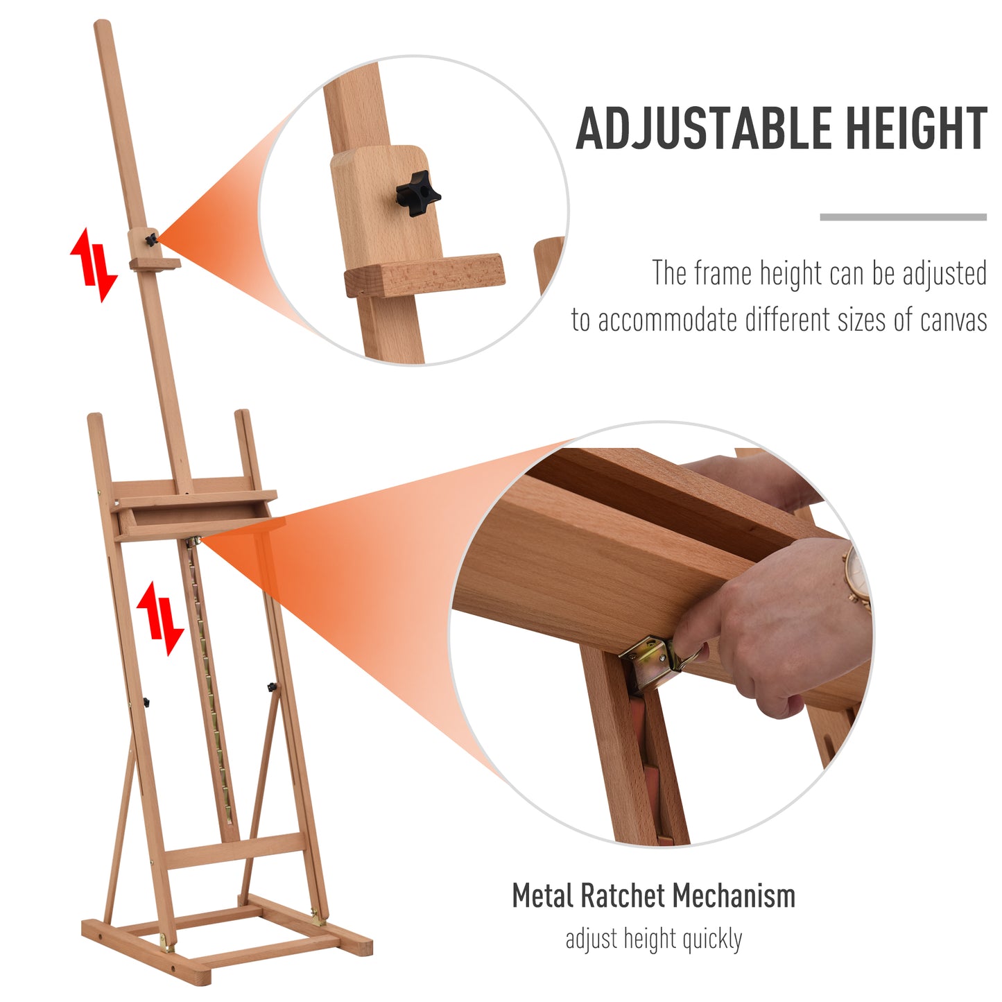 Vinsetto Wooden Easel Stand H-Frame Artist Easel with 171-230cm Adjustable Height and 0-80Â° Working Angles Beech Wood Art Easel for Displaying Painting Wedding Sign Nature Wood Finish