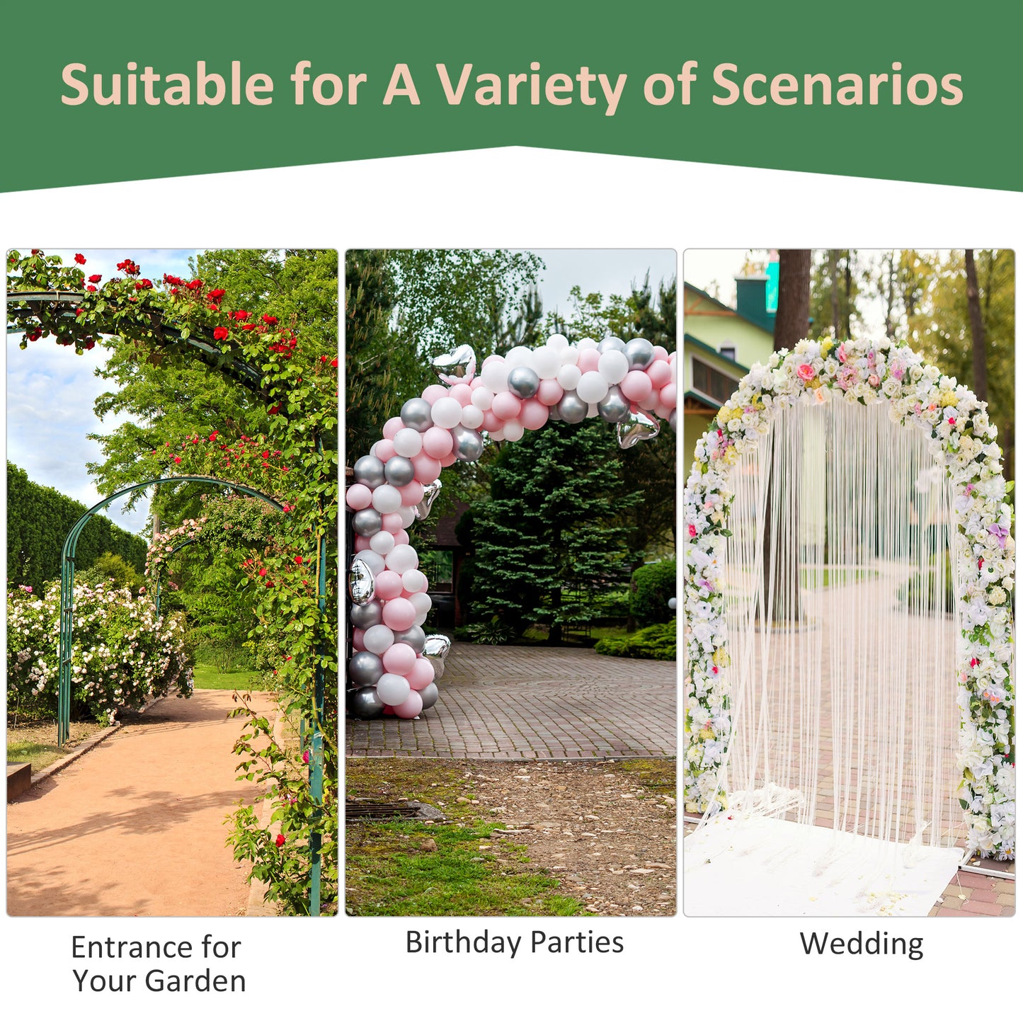 Outsunny 211cm Height Metal Garden Arch Arbor for Wedding Decor for Climbing Plants and Outdoor Decoration