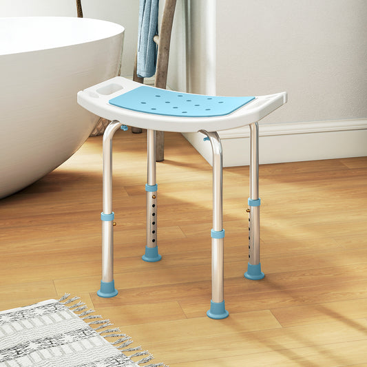 HOMCOM Shower Chair, Adjustable Height Shower Stool with Aluminium Frame and Non-Slip Feet, Bathtub Stool Seat with Padded Seat for Elderly Disabled Handicap, Turquoise