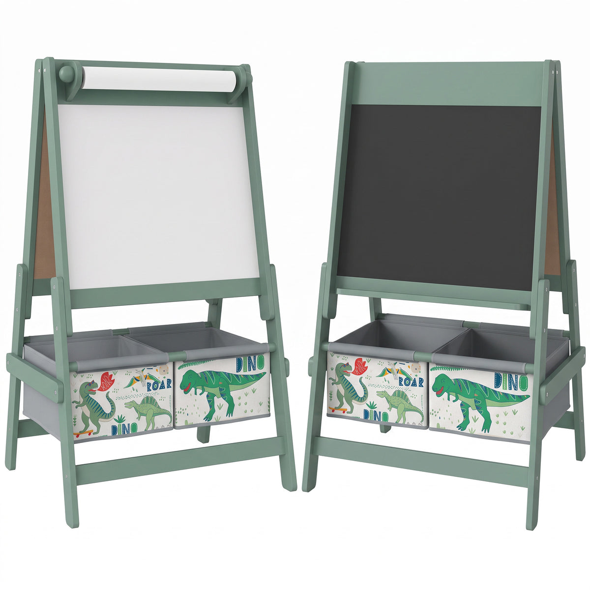 AIYAPLAY Art Easel for Kids, 3-in-1 Kids Easel with Chalkboard, Whiteboard, Paper Roll, Storage, Under-Board Shelf for 3-8, Green Default Title