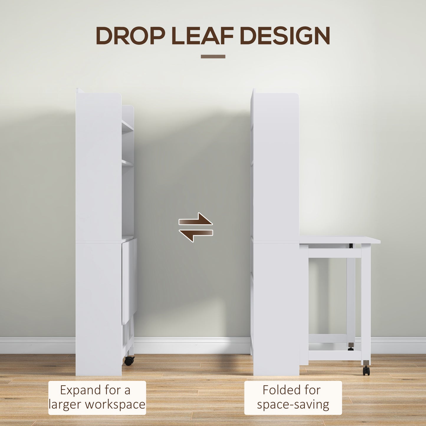 HOMCOM Foldable Desktop, Computer Desk with Storage Shelves, 80 x 69 x 155 cm, White