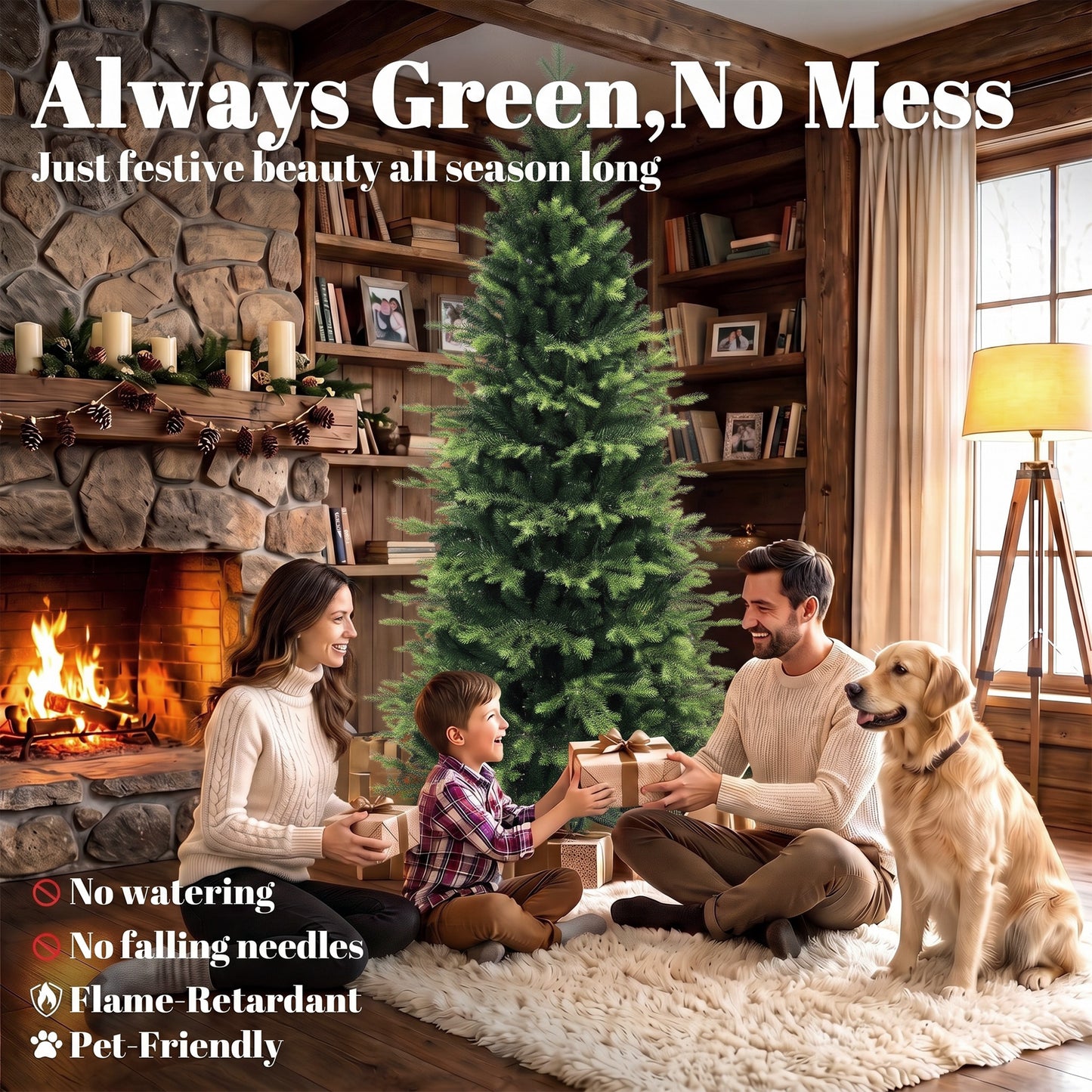 HOMCOM Geneva Fir Hinged Xmas Tree, 6ft/180cm Artificial Christmas Tree with 1610 Branch Tips, Foldable Steel Stand, Green