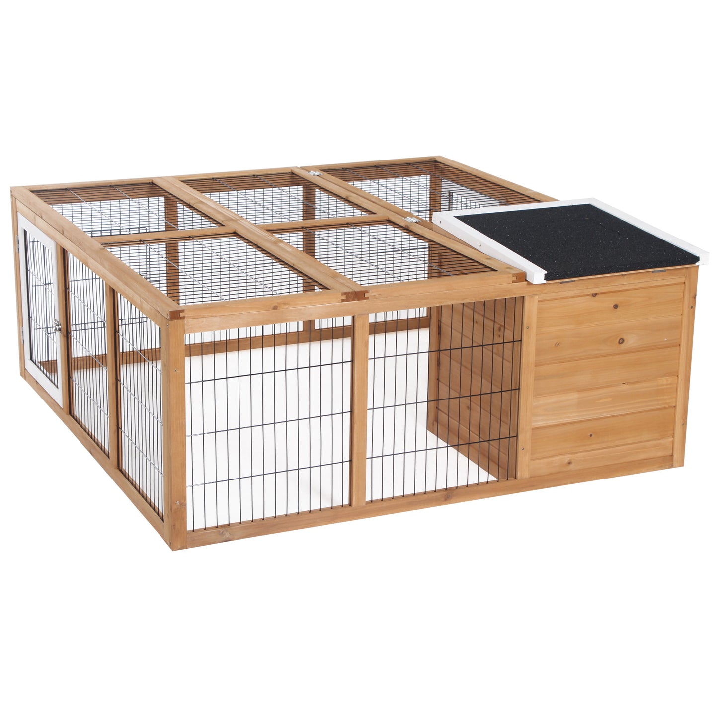 PawHut Rabbit Hutch Outdoor, Guinea Pig House, Bunny Run Cage with Openable Top for 1-2 Rabbits, 123 x 120 x 52cm, Yellow