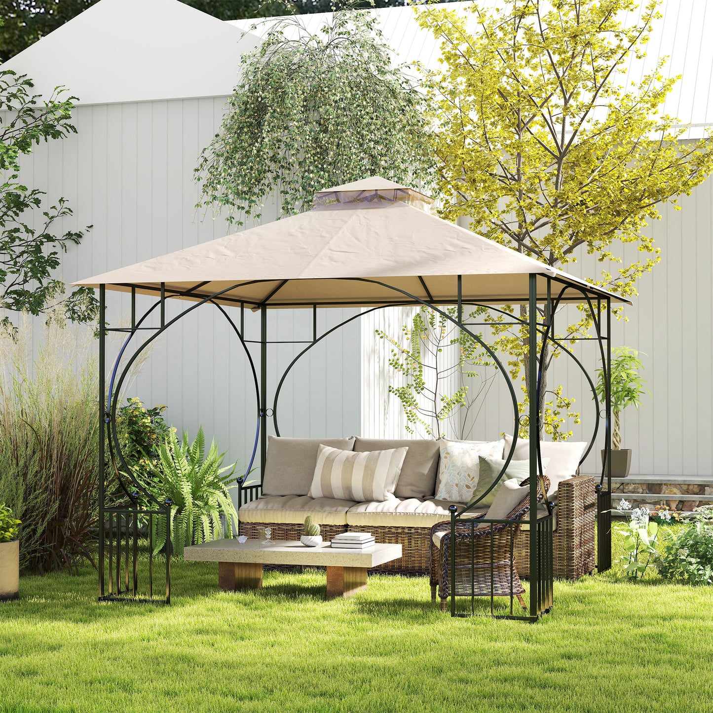 Outsunny 3x3(m) Replacement Gazebo Canopy, Double Tier Roof Top for Garden, Patio, Outdoor, Beige (TOP ONLY)