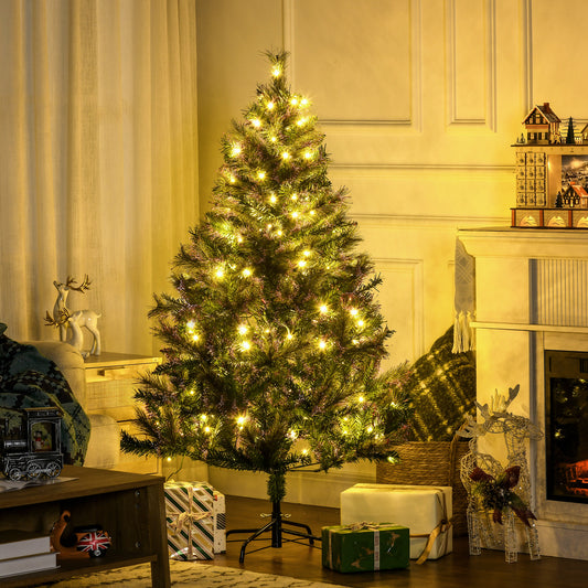 HOMCOM 1.5m 5ft Pre-Lit Christmas Tree Artificial Spruce Xmas Tree Warm White LED Holiday DÃ©cor with Metal Stand