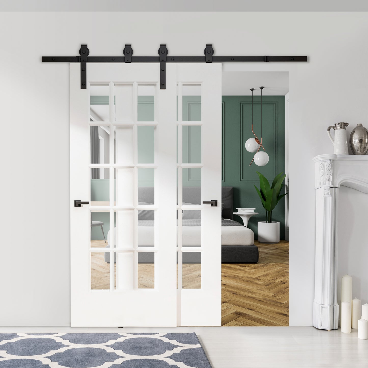 HOMCOM 6.6FT/200cm Sliding Barn Door Hardware Track Kit, 90kg Heavy Duty Carbon Steel Sliding Door Rail for 2 Doors, Black