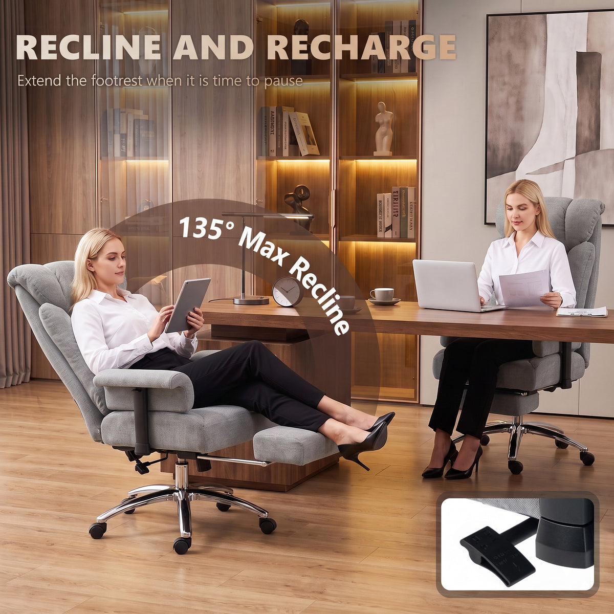 HOMCOM 250 kg Big and Tall Massage Office Chair with Heat, High Back, Height Adjustable Linen Executive Desk Chair, Grey