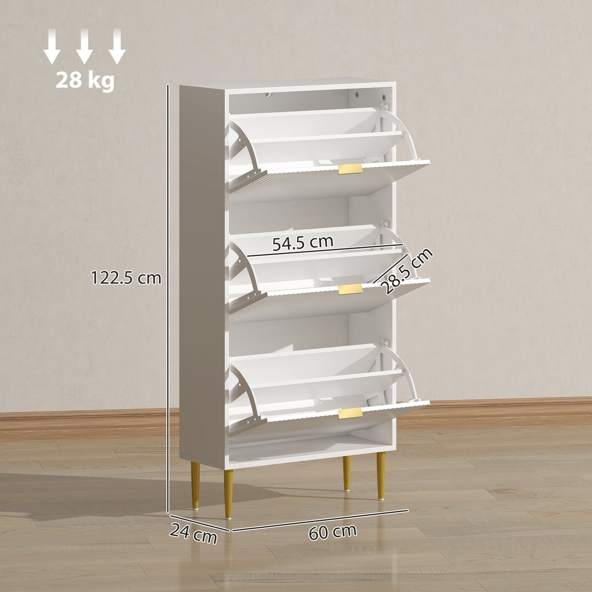 HOMCOM Elegant Three-Drawer Shoe Cabinet - White