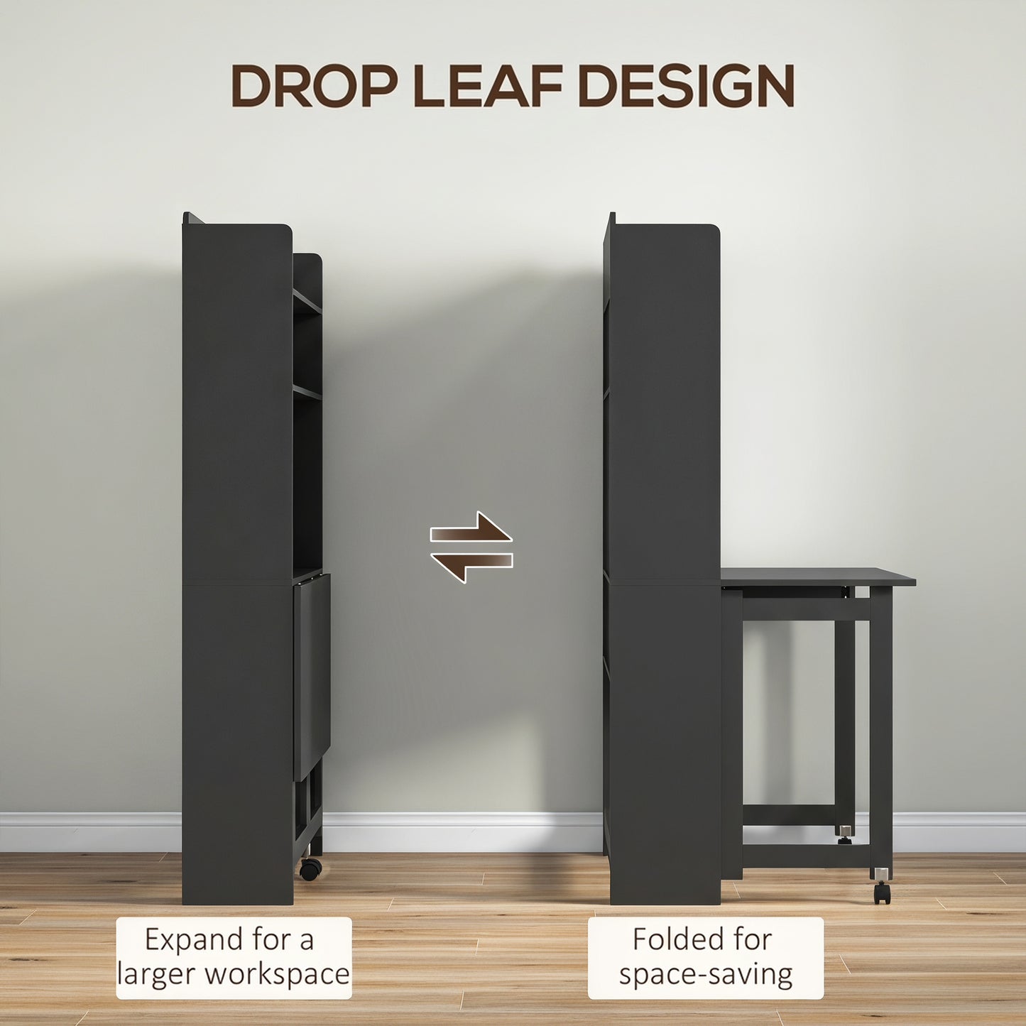 HOMCOM Foldable Desktop, Computer Desk with Storage Shelves, 80 x 69 x 155 cm, Black