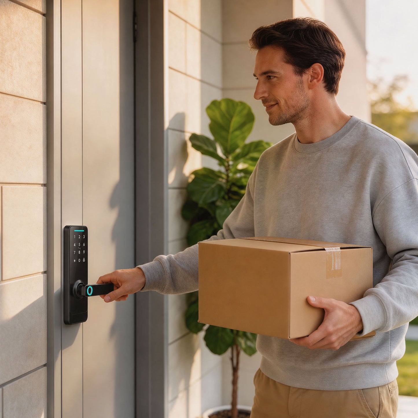 HOMCOM Smart Door Lock, 5-in-1 (Fingerprint/Passcode/Bluetooth APP/NFC Card/Key), Built-in Doorbell, Keyless Electronic Lock