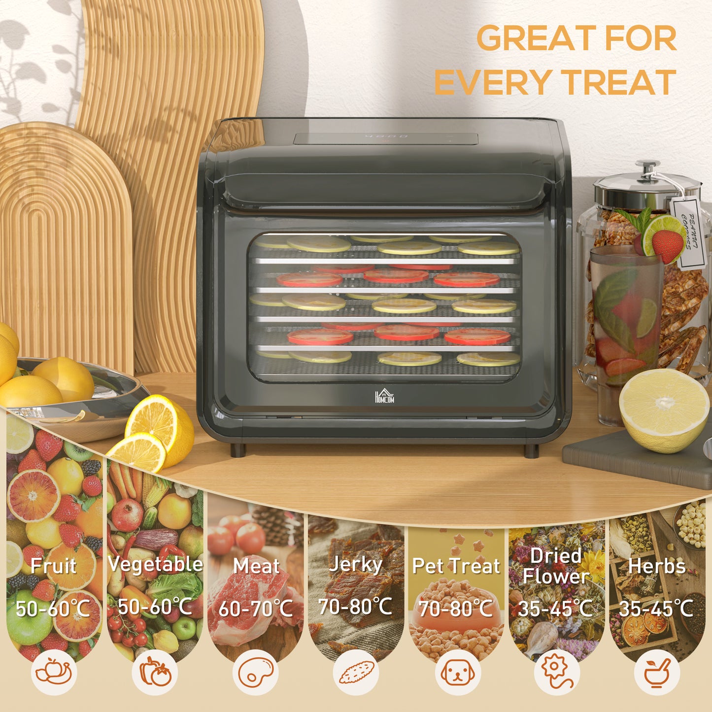 HOMCOM 35-70Â°C Six-Tray Food Dehydrator - Black