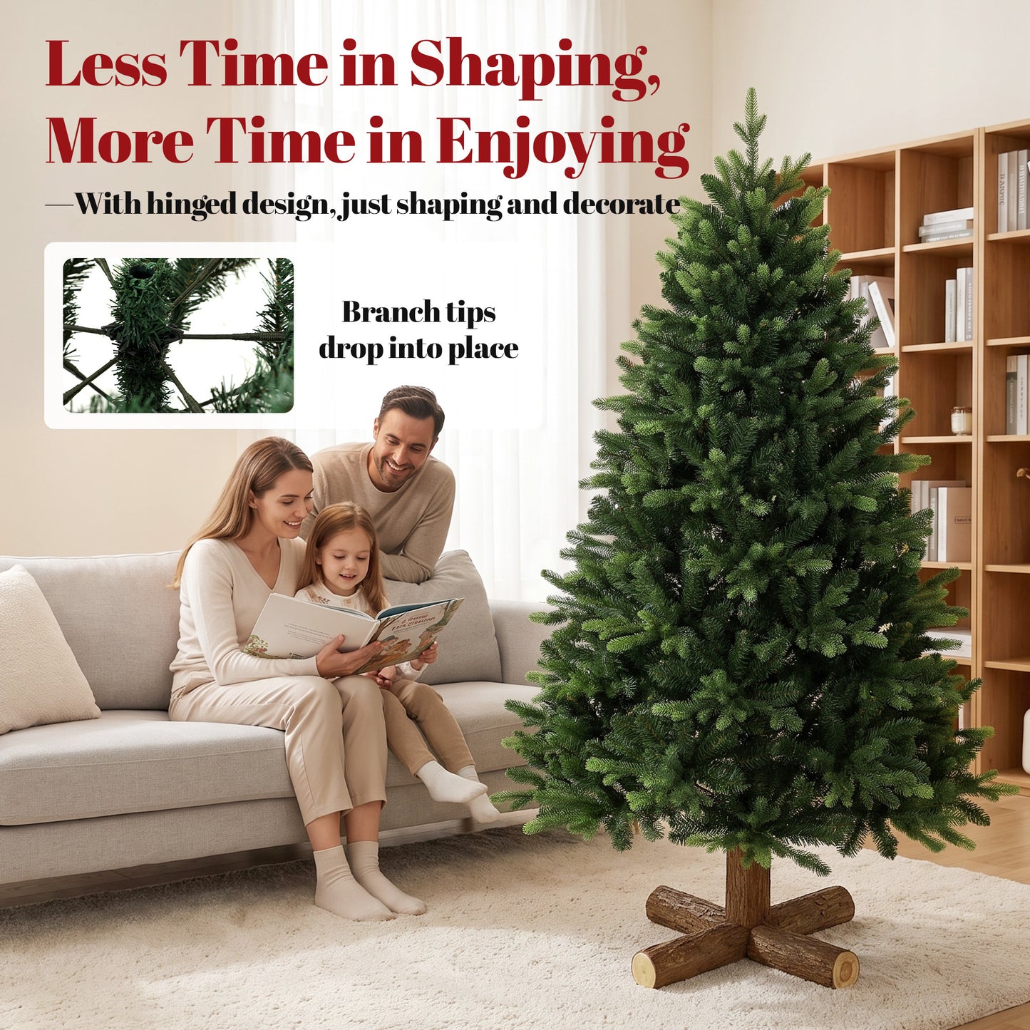 HOMCOM Artificial Christmas Tree, Hinged Xmas Tree with 1620 PE & PVC Branch Tips, 5ft, Green