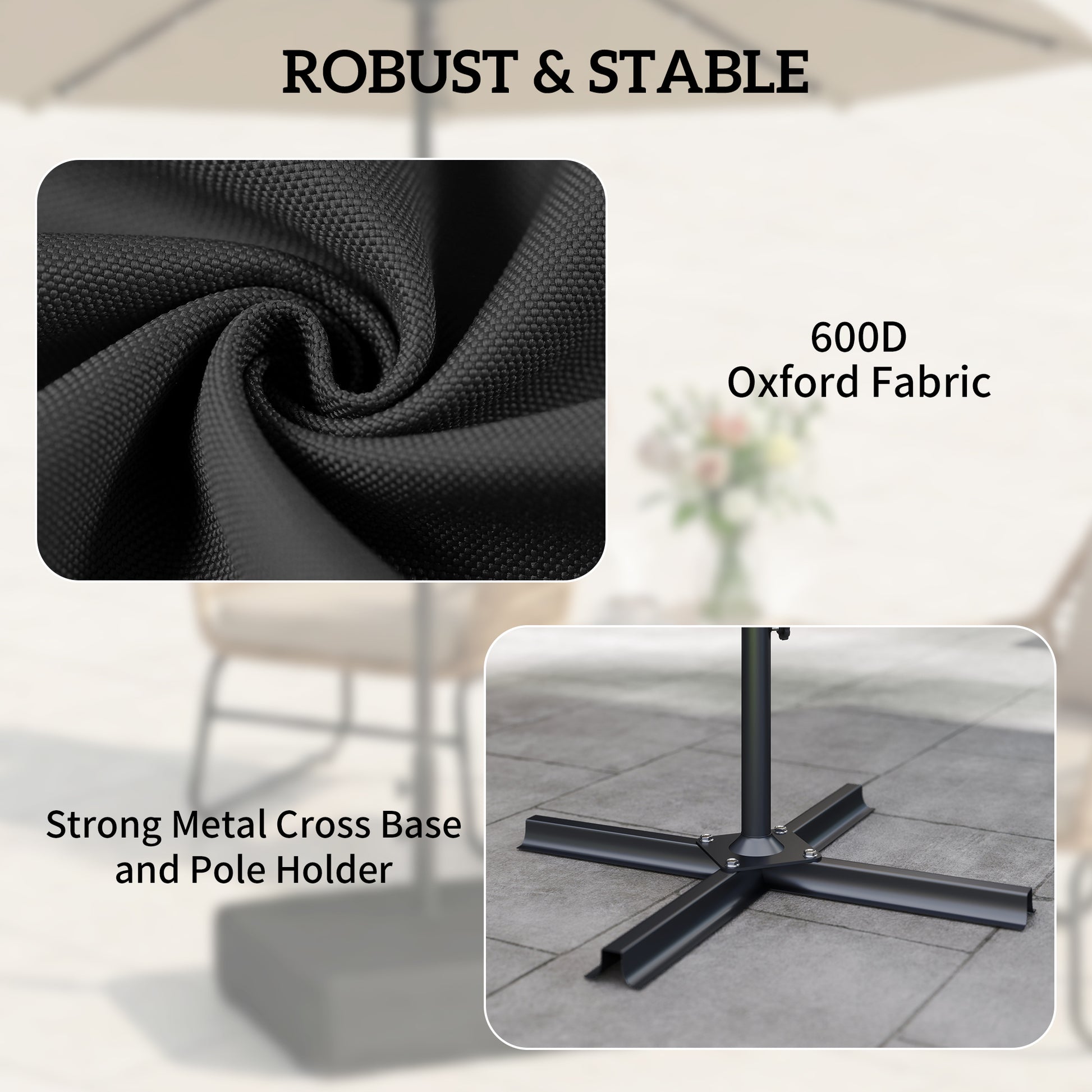 Outsunny Garden Parasol Base 80 kg Sand Filled Heavy Duty Stand for Cantilever Umbrellas and 48 mm Poles Black
