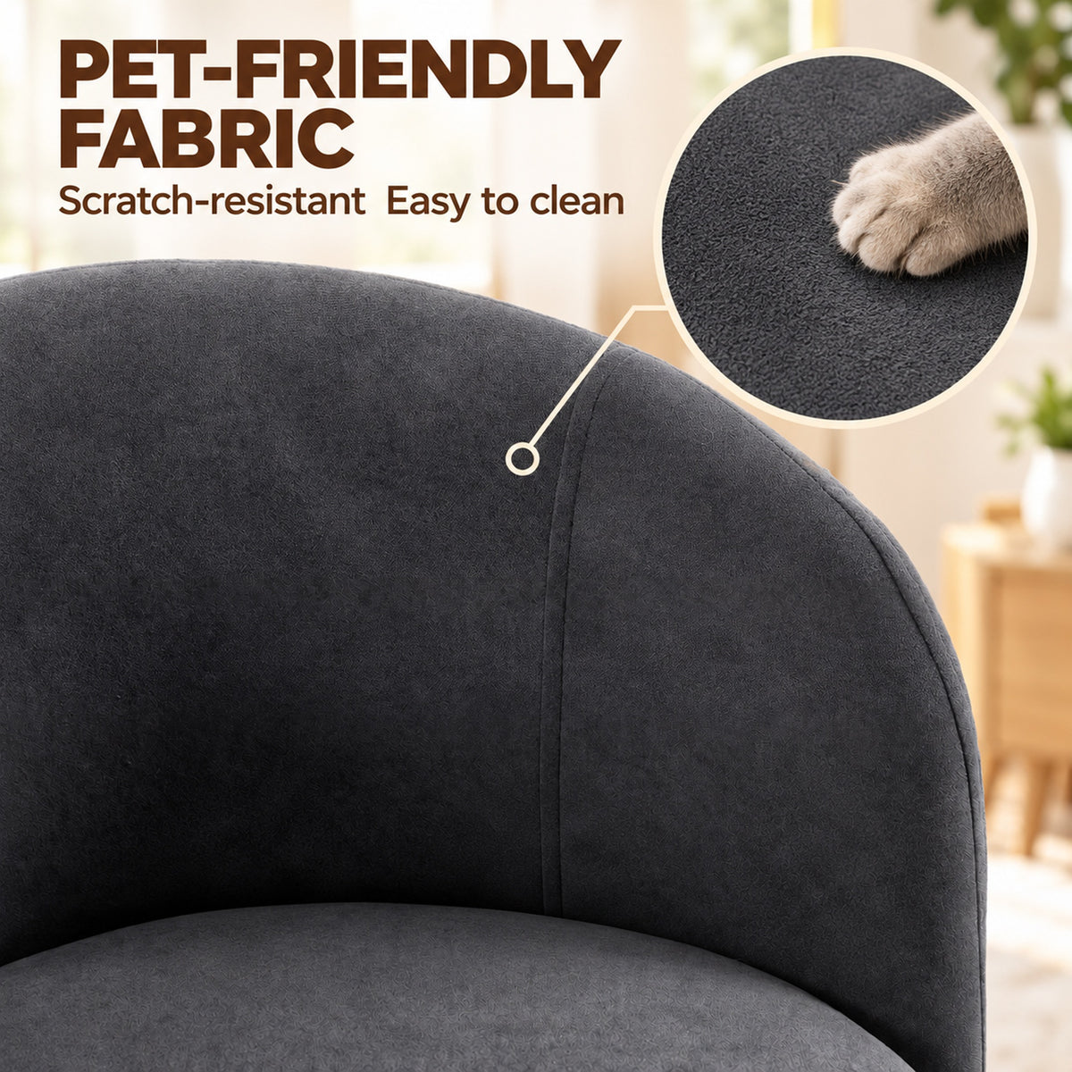 HOMCOM Cat-Scratch Fabric Upholstered Accent Chair with Cat Condo, Fold-Down Backrest, Lift-Up Seat Lid for Bedroom, Dark Grey