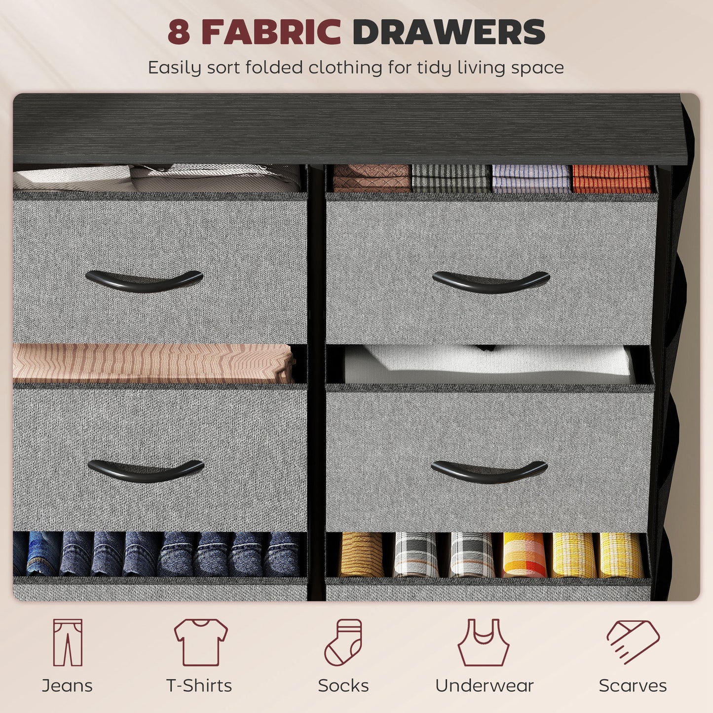 HOMCOM Chest of Eight Fabric Drawers - Charcoal Grey