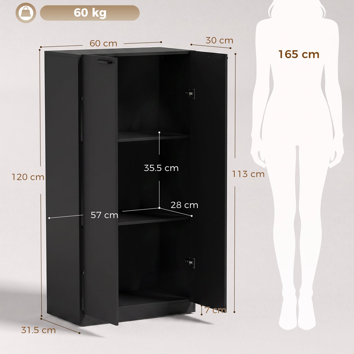 HOMCOM 120 cm Tall Storage Cabinet Cupboard, 3-Tier File Organiser Wooden Filing Cabinet, Black