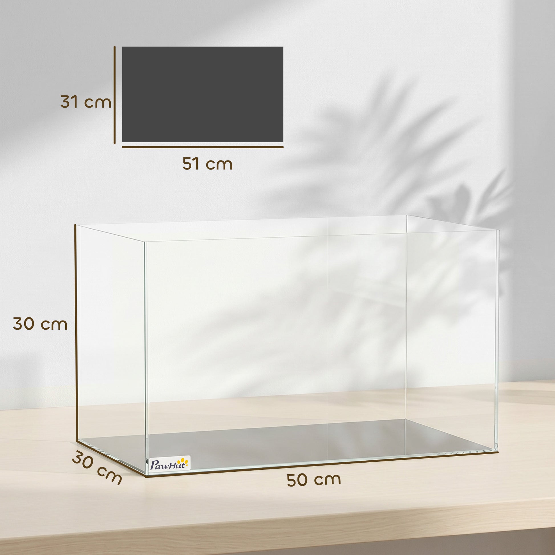 PawHut Fish Tank Bare Glass for DIY Glass Aquarium with Protective Base Mat 43L Transparent for Fish Shrimps