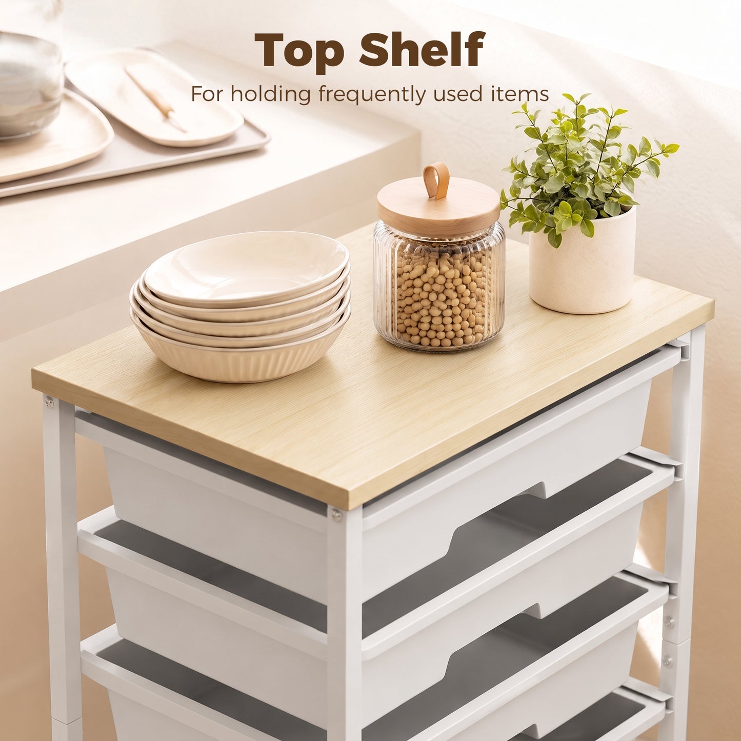 HOMCOM 6-Tier Storage Trolley on Wheels, Metal Kitchen Rolling Cart with 5 Pull-Out Drawers, White