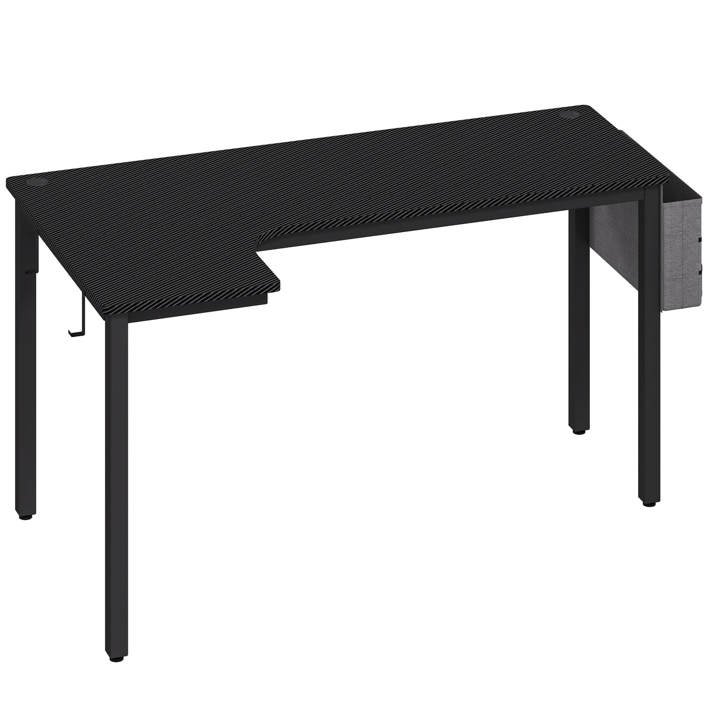 HOMCOM L-Shaped Computer Gaming Desk with Fabric Bag, Hooks and Cable Management, 145 x 81 x 76cm - Black