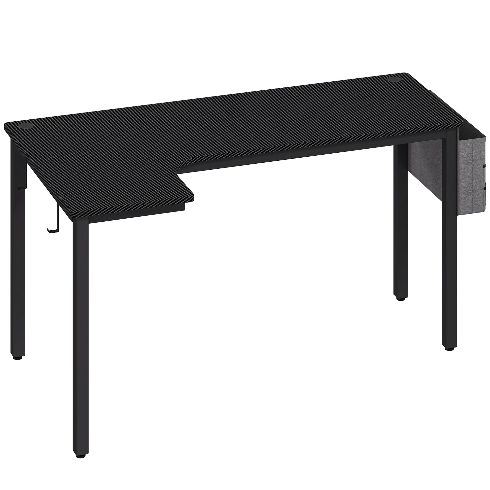 HOMCOM L-Shaped Computer Gaming Desk with Fabric Bag, Hooks and Cable Management, 145 x 81 x 76cm - Black