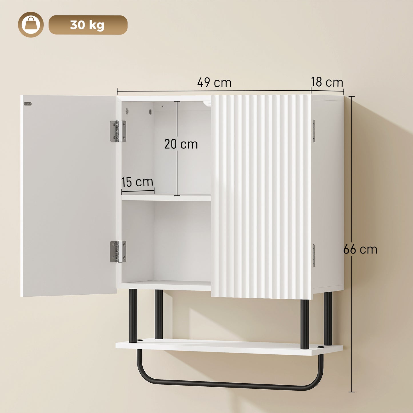 HOMCOM Bathroom Wall Cabinet Modern Space Saver Wall Mounted Cabinet Doors Storage White