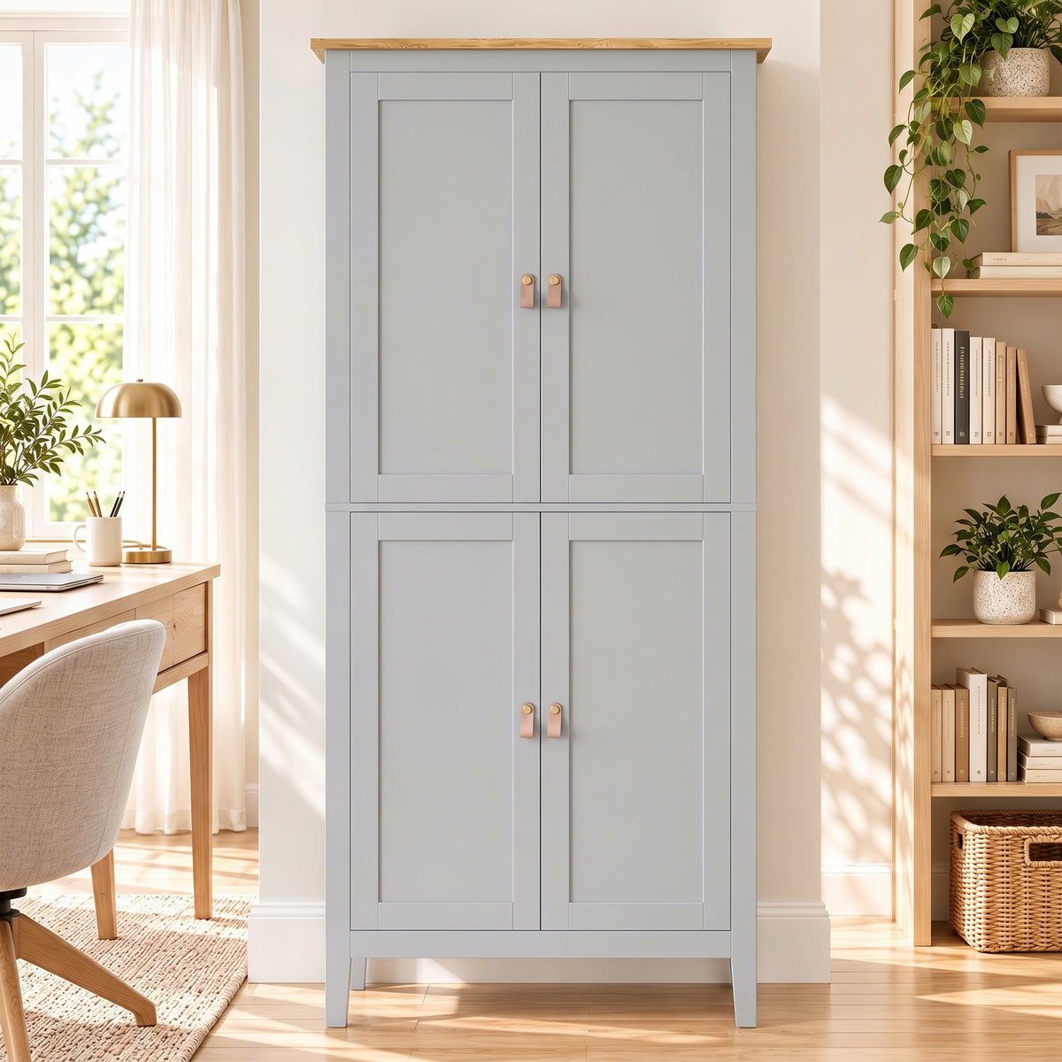 HOMCOM Tall Pantry Cupboard with Motion Sensor LED Light - Grey