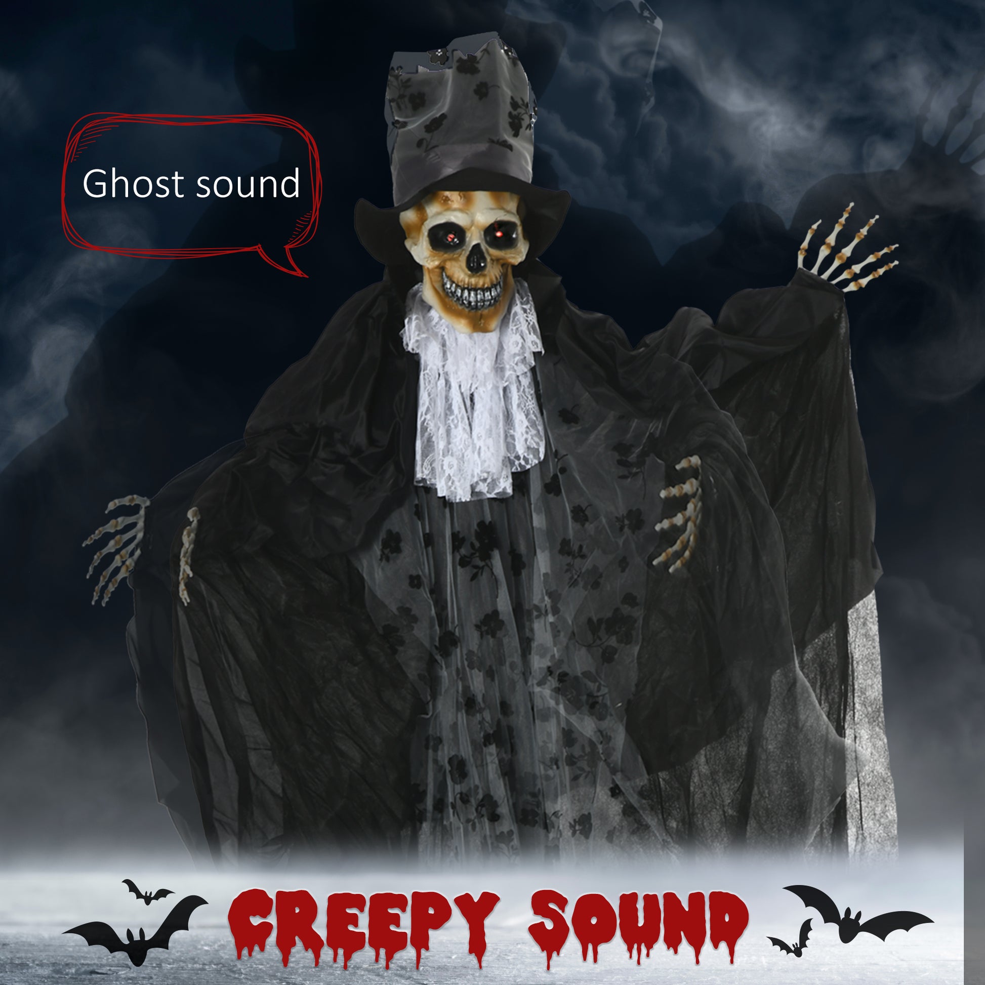 Outsunny 189cm Life Size Outdoor Halloween Decorations Ghost Bridegroom, Animated Prop Animatronic Decor with Sound and Motion Activated, Light Up Eyes, Howling Sound