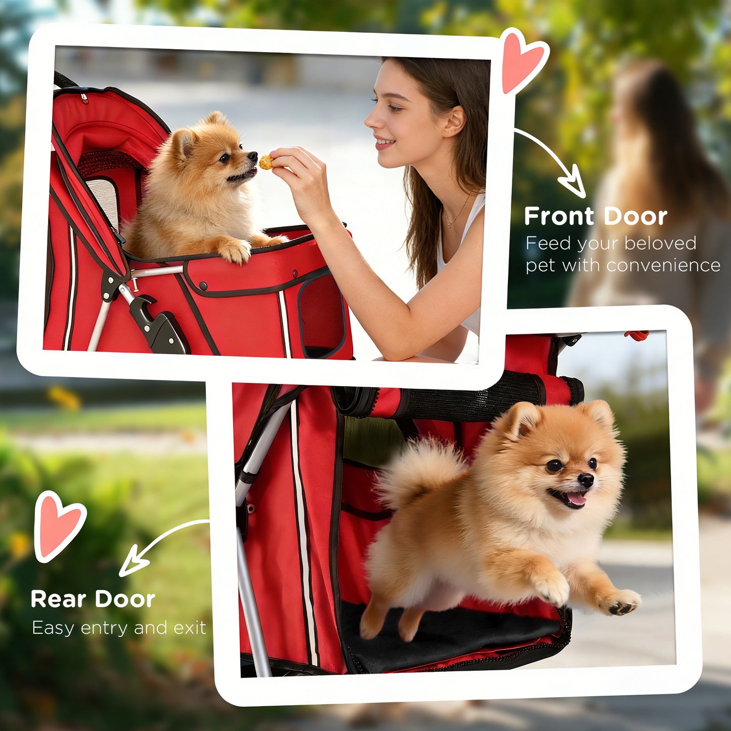 PawHut Dog Pram, Pet Stroller with Reflective Strips, Foldable Cat Stroller with 360Â° Swivel Wheels, Red