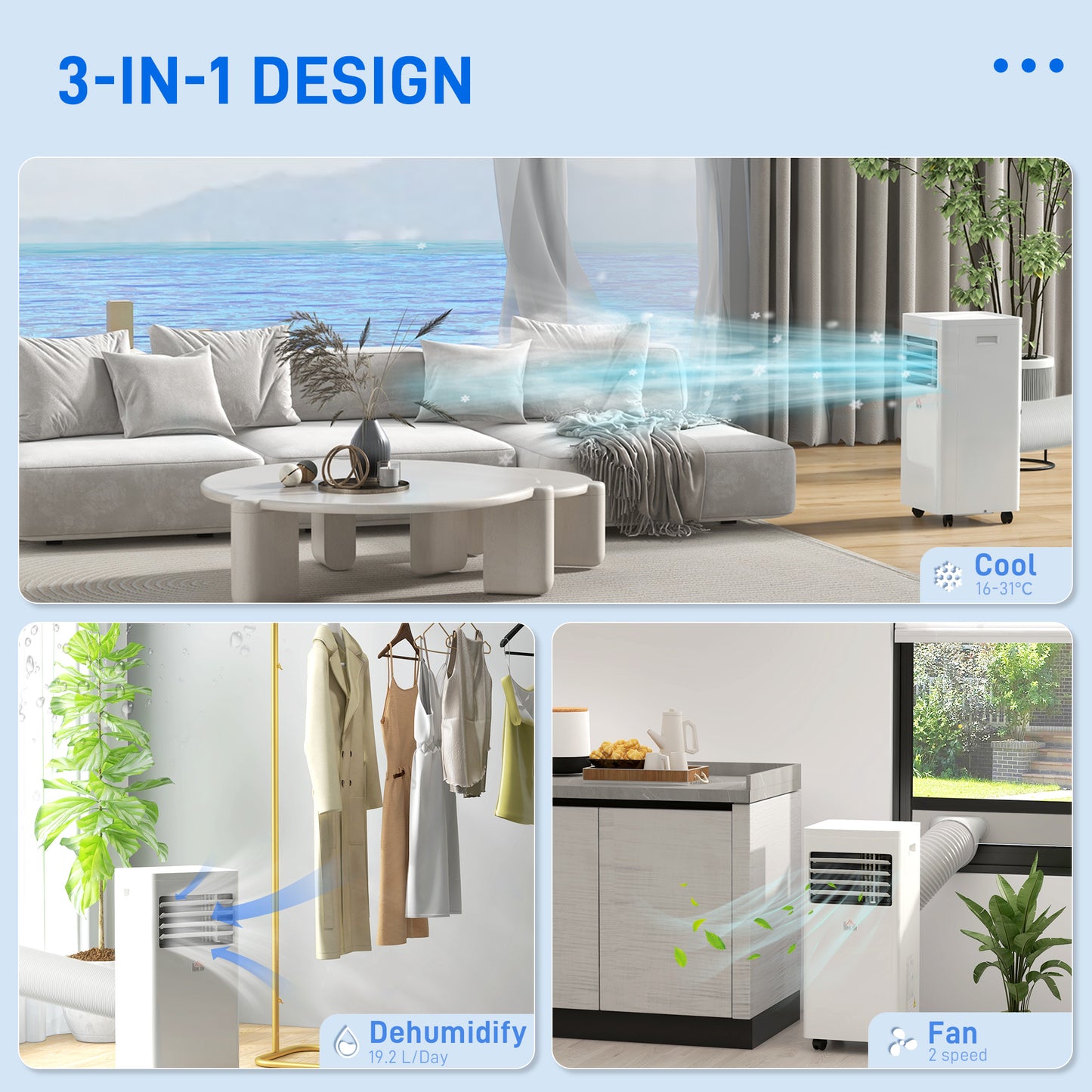HOMCOM 7000 BTU Air Conditioning Unit, 3-in-1 Portable Air Conditioner, Dehumidifier, Cooling Fan with 2 Speeds, 24H Timer, Remote Control, Digital Display, Window Venting Kit, 26mÂ²