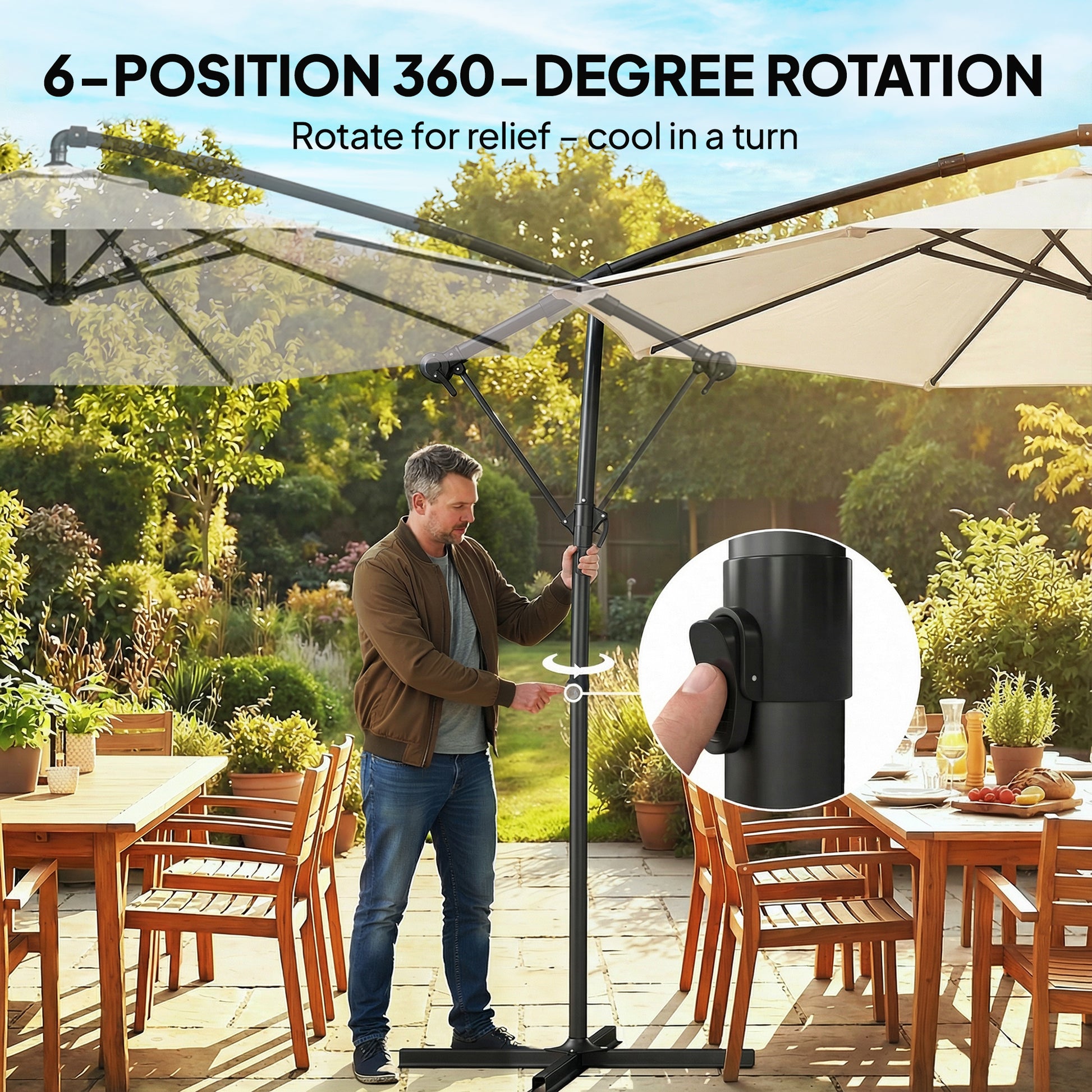 Outsunny 3 m Garden Cantilever Parasol with Cover, Round Overhanging Umbrella with 360Â° Rotation, Tilt, Cream White