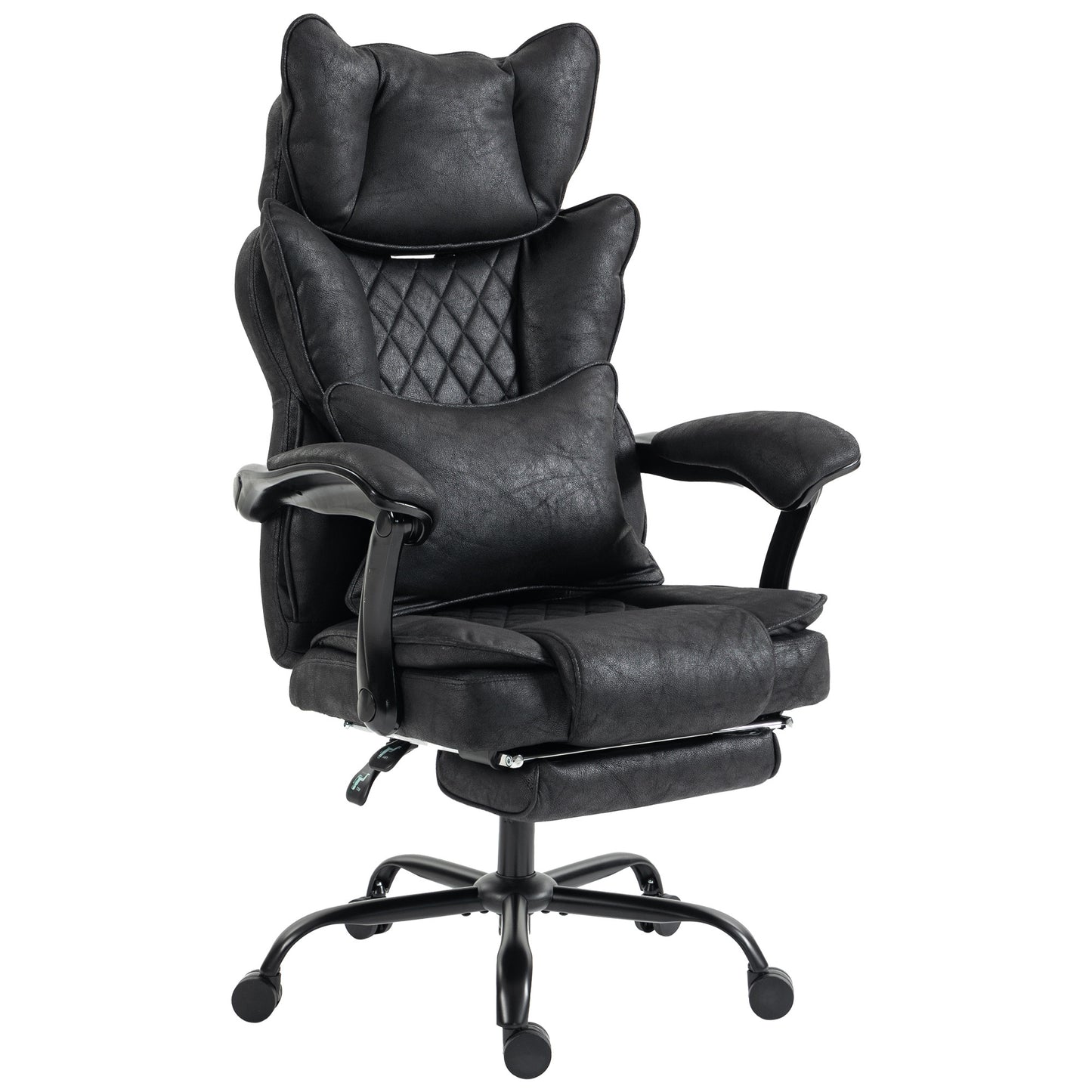 HOMCOM Executive Office Chair, Leathaire Big and Tall Office Chair 180 kg with Wide Seat, Reclining, Lumbar Support, Black