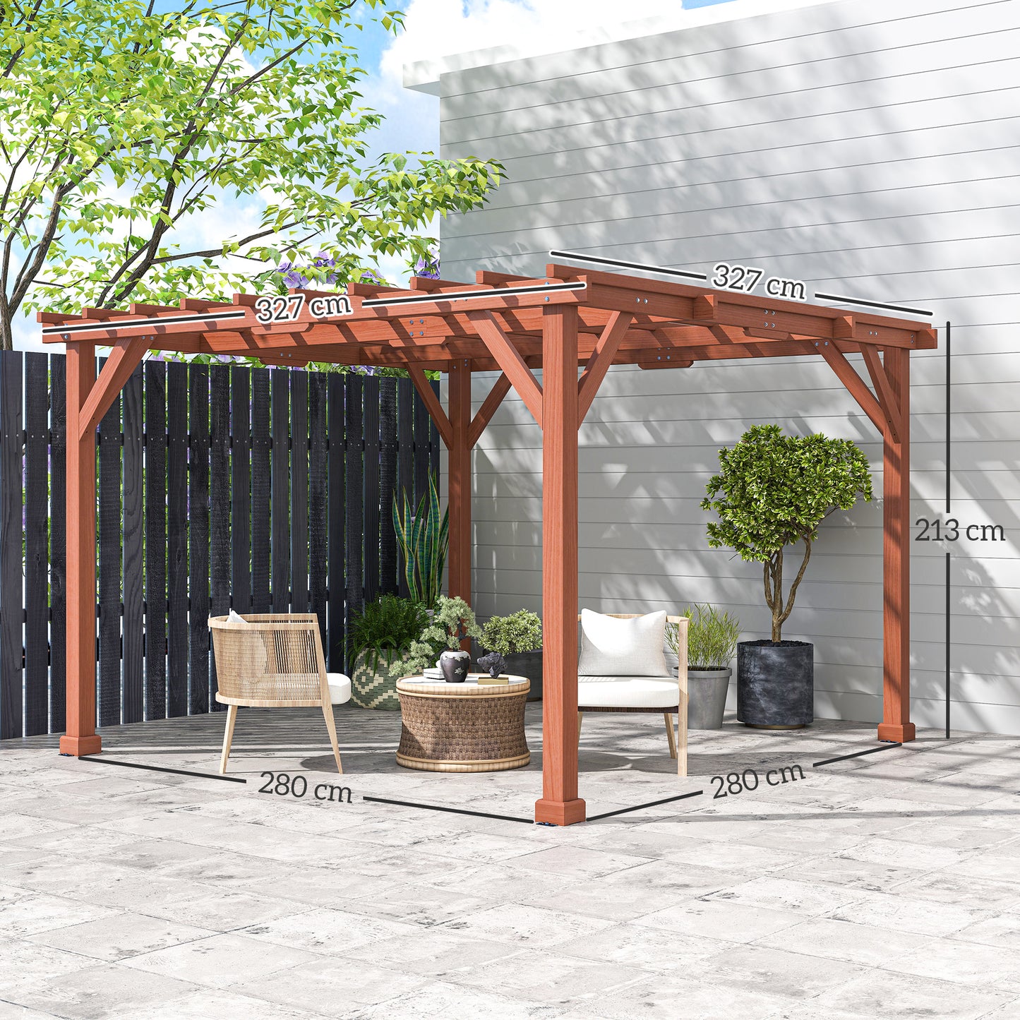 Outsunny 3.3 x 3.3 m Wooden Pergola Kit, Graden Pergola Gazebo Grape Trellis with Stable Structure for Climbing Vines, Flowers