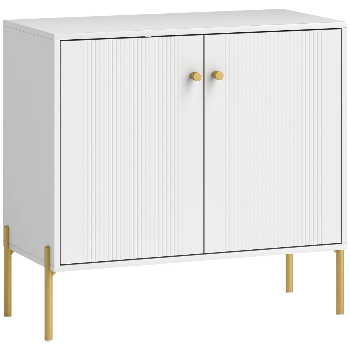 HOMCOM Modern Sideboard Cabinet with Fluted Doors, Kitchen Storage Cabinet with Adjustable Shelf and Steel Legs, White Default Title