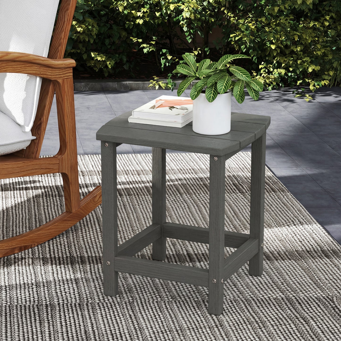 Outsunny Outdoor Side Table, Garden Coffee Table, All-Weather Adirondack Side Table for Garden, Beach, Indoor Outdoor, Grey