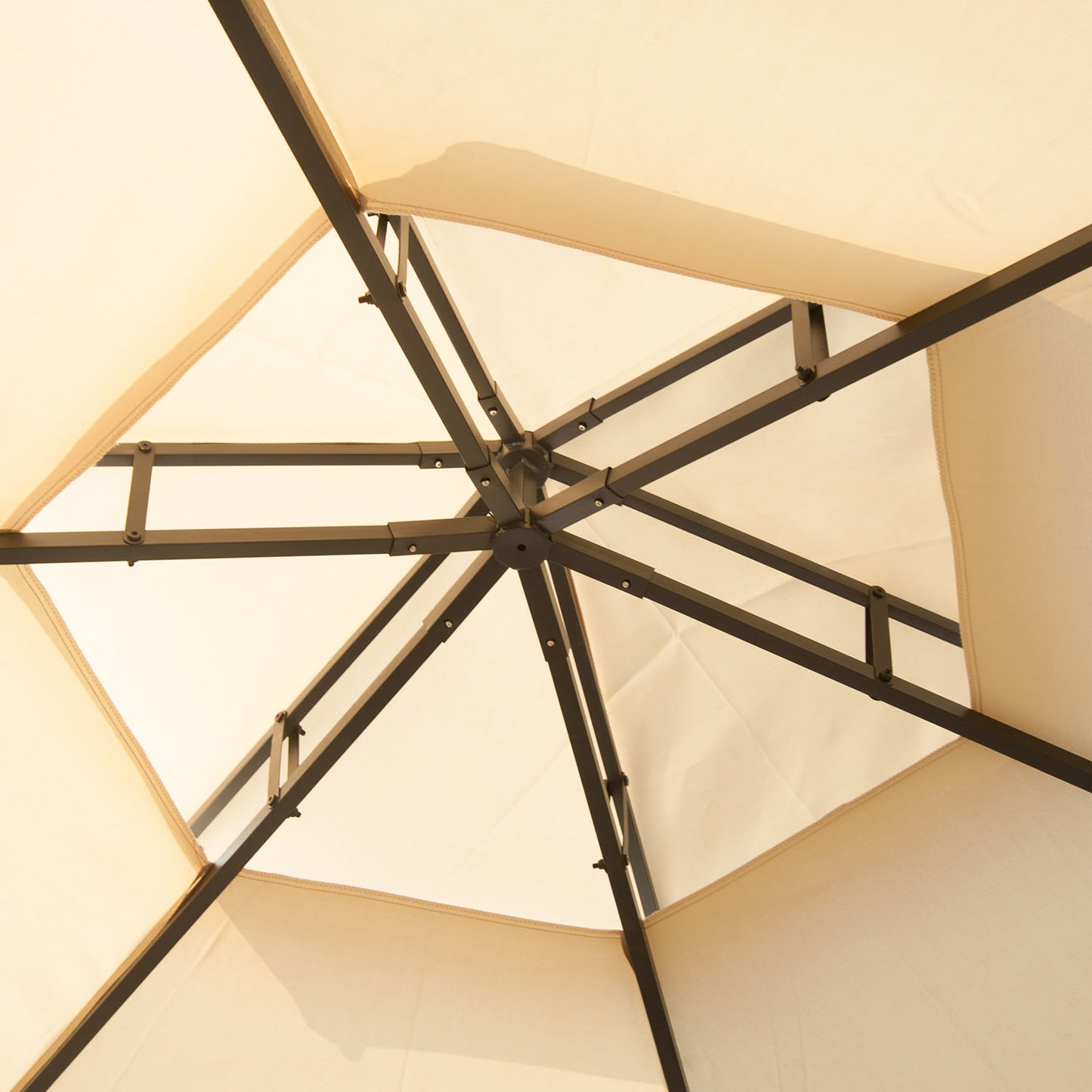 Outsunny 3 x 3 Hexagon Gazebo Patio Canopy Party Tent Outdoor Garden Shelter with 2 Tier Roof and Side Panel, Beige