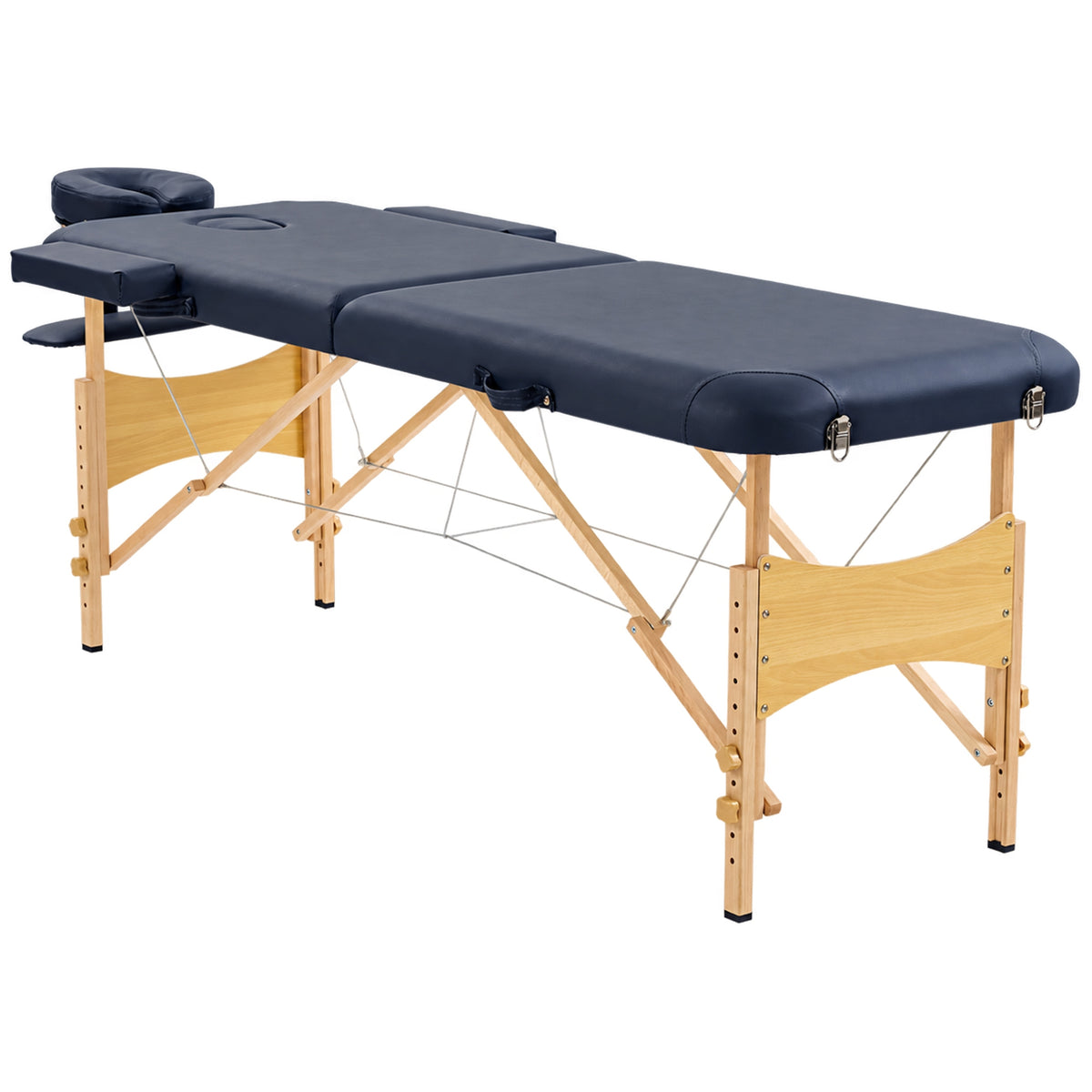 HOMCOM Portable Massage Bed, Folding Spa Beauty Massage Table with 2 Sections, Carry Bag and Wooden Frame, Dark Blue Default Title