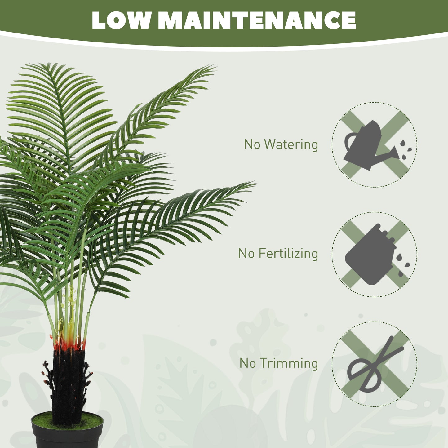 HOMCOM 120cm Artificial Areca Palm Tree with 9 PE Leaves, Decorative Artificial Plant with Plastic Pot and Flocked Soil, Fake Plant for Home Office Decor, Green