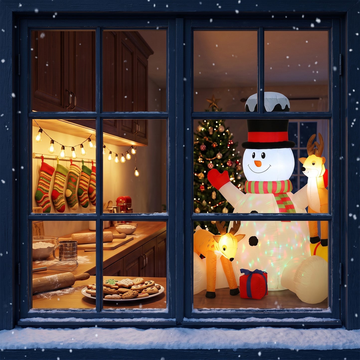 Outsunny 7ft Giant Christmas Inflatable Snowman with 2 Reindeer, Outdoor Blow Up Christmas Decoration with LEDs, Bag