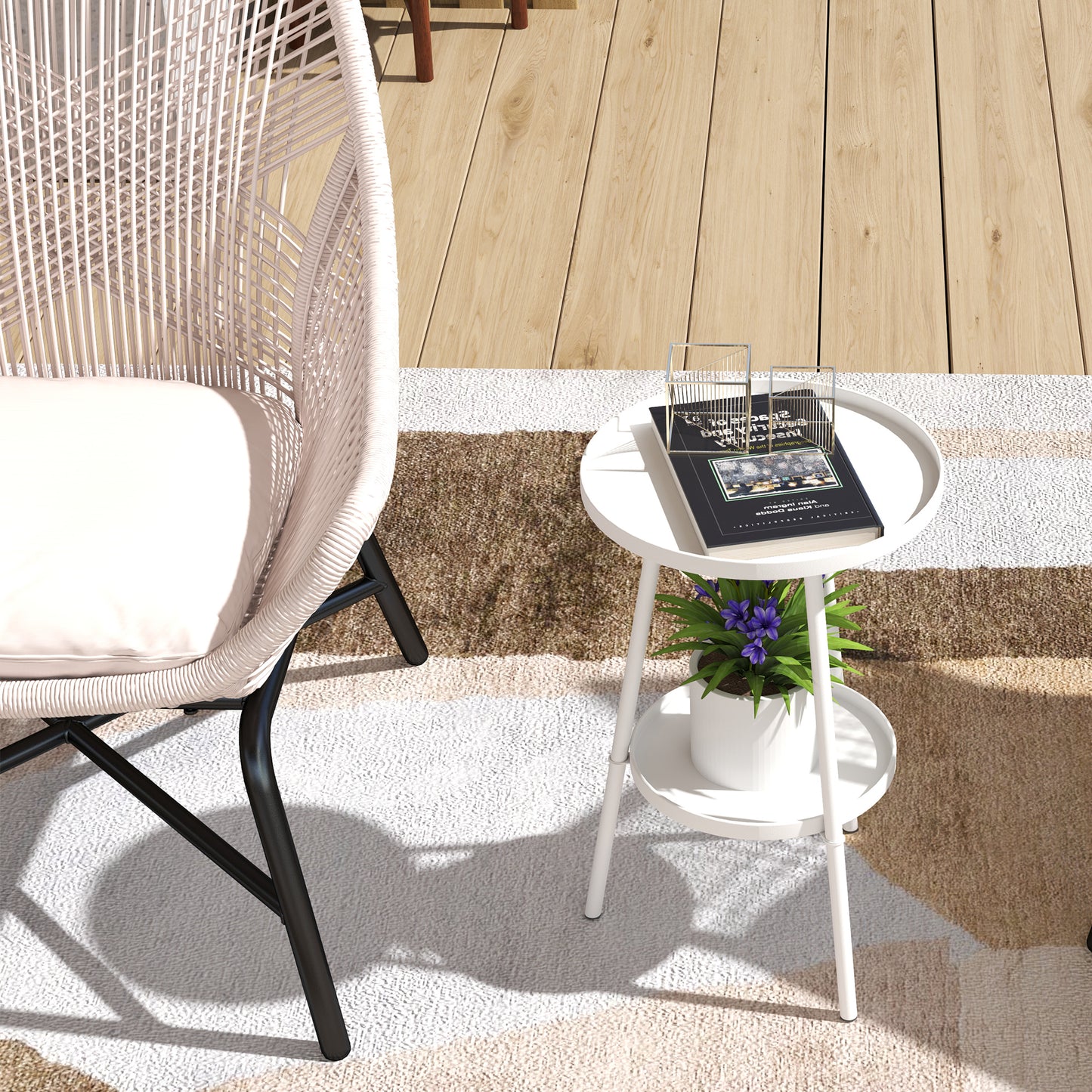 Outsunny Two-Tier Metal Garden Table - White