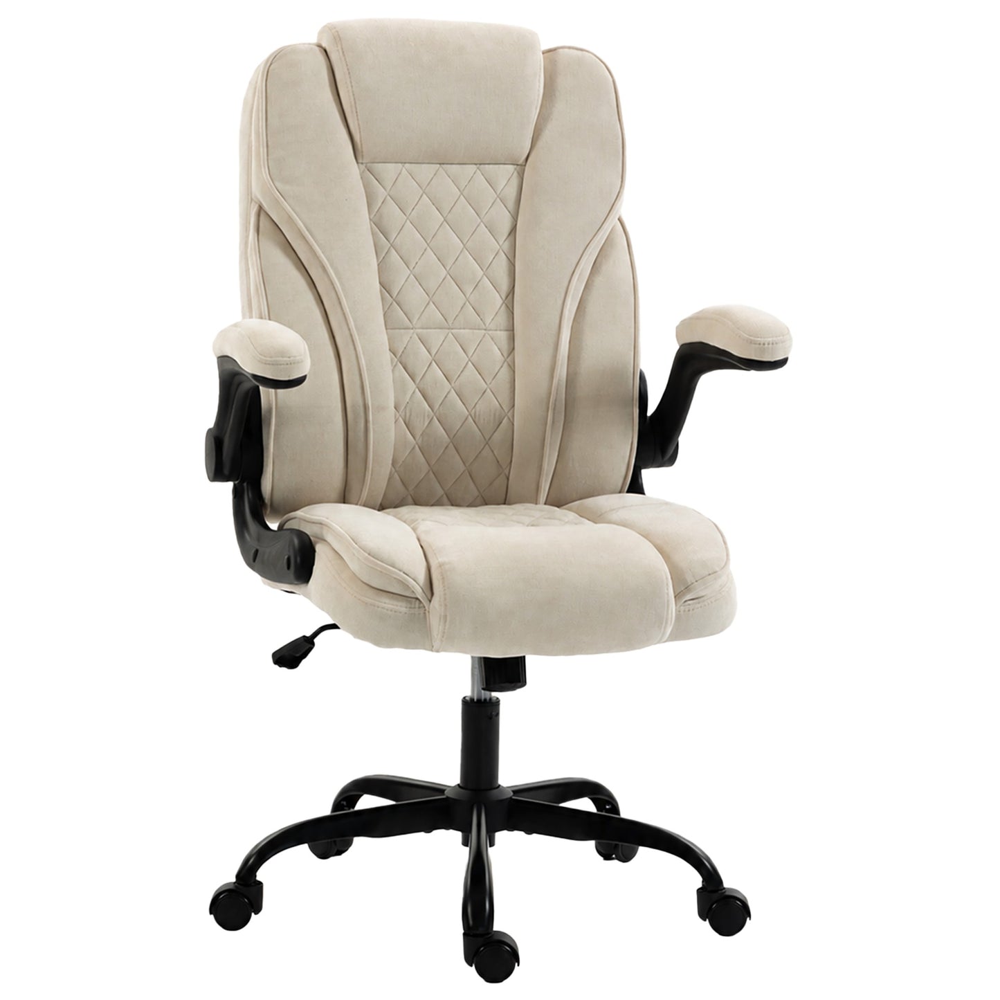 HOMCOM Office Chair, Ergonomic Desk Chair with Flip-up Armrest, Pocket Springs, Swivel Wheels, Adjustable Height, Beige
