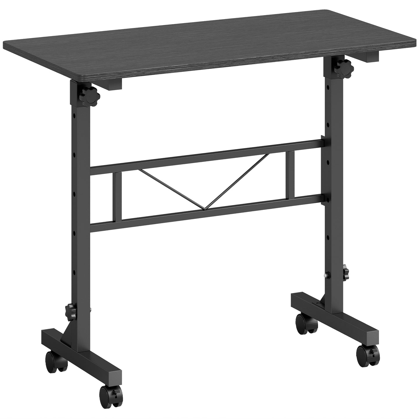 HOMCOM Overbed Table Adjustable Height Sofa Side Table with Wheels 80 x 40 cm Black